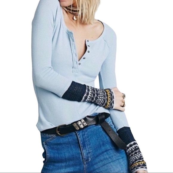 Free People Tops - Free People Alpine Cuff Long Sleeve Henley Waffle Knit Thermal Top Size Small